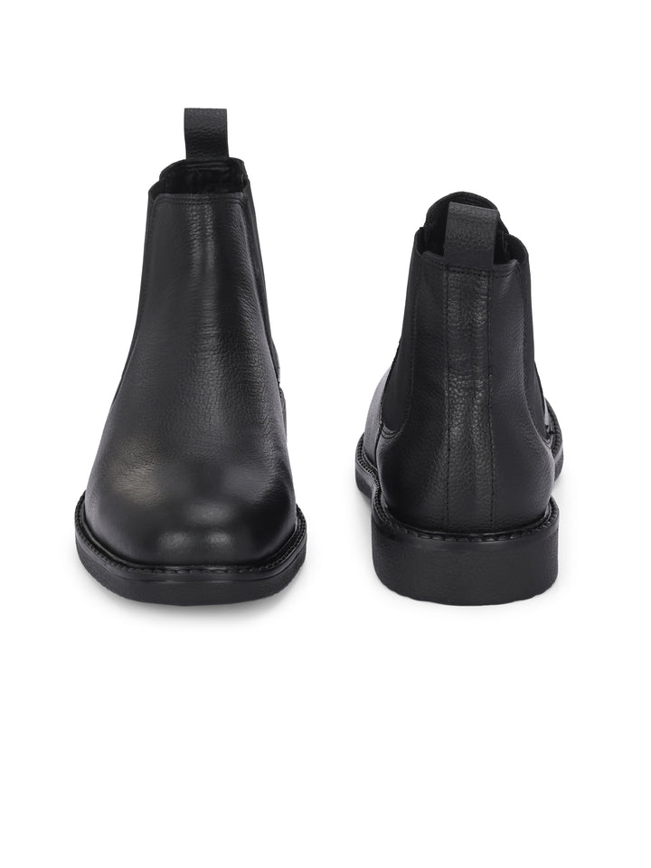 CARLO ROMANO BLACK COLOR BLACK GENUINE LEATHER SLIP-ONS ANKLE BOOT FOR MEN