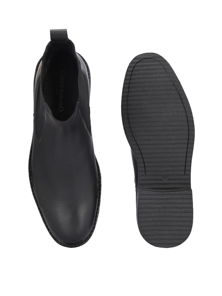CARLO ROMANO BLACK COLOR BLACK GENUINE LEATHER SLIP-ONS ANKLE BOOT FOR MEN
