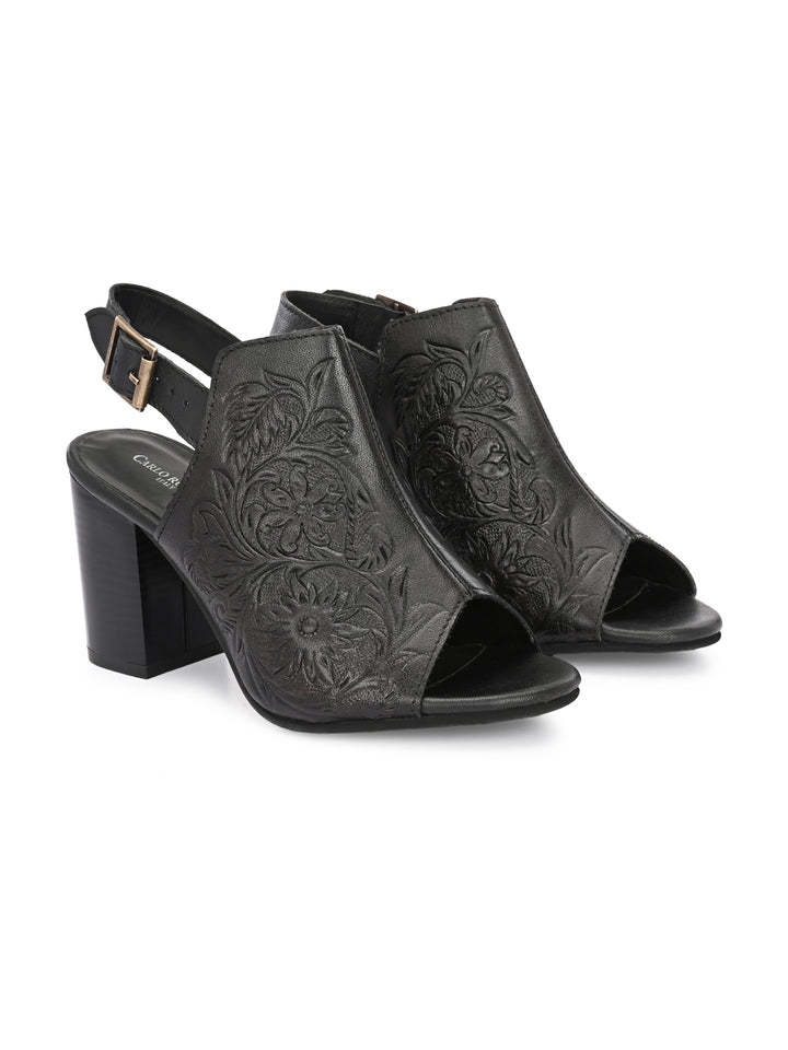 CARLO ROMANO BY WASAN TAN COLOR  GENUINE TERRACOTTA LEATHER FLORAL PRINT SANDAL FOR WOMEN