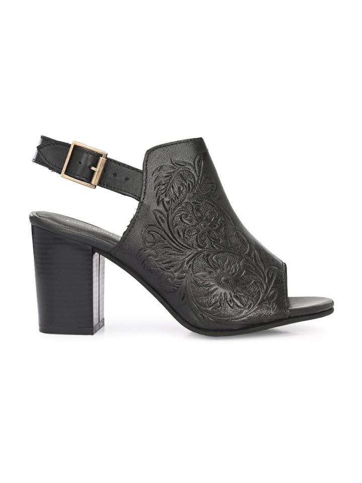 CARLO ROMANO BY WASAN TAN COLOR  GENUINE TERRACOTTA LEATHER FLORAL PRINT SANDAL FOR WOMEN