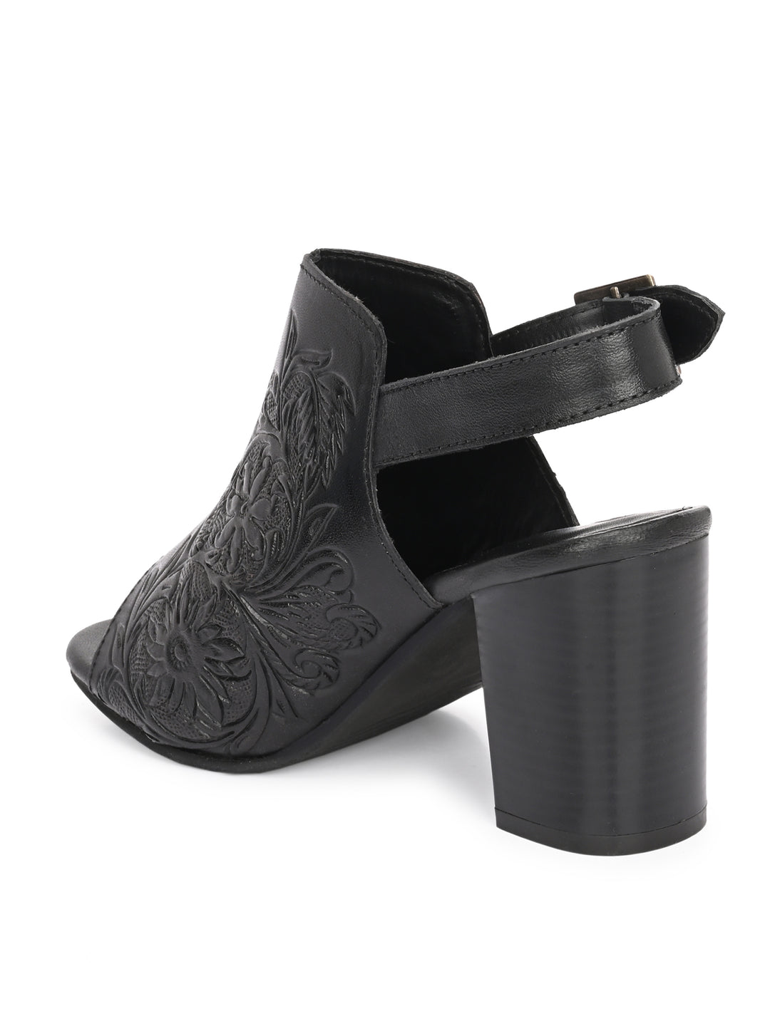 CARLO ROMANO BY WASAN TAN COLOR  GENUINE TERRACOTTA LEATHER FLORAL PRINT SANDAL FOR WOMEN