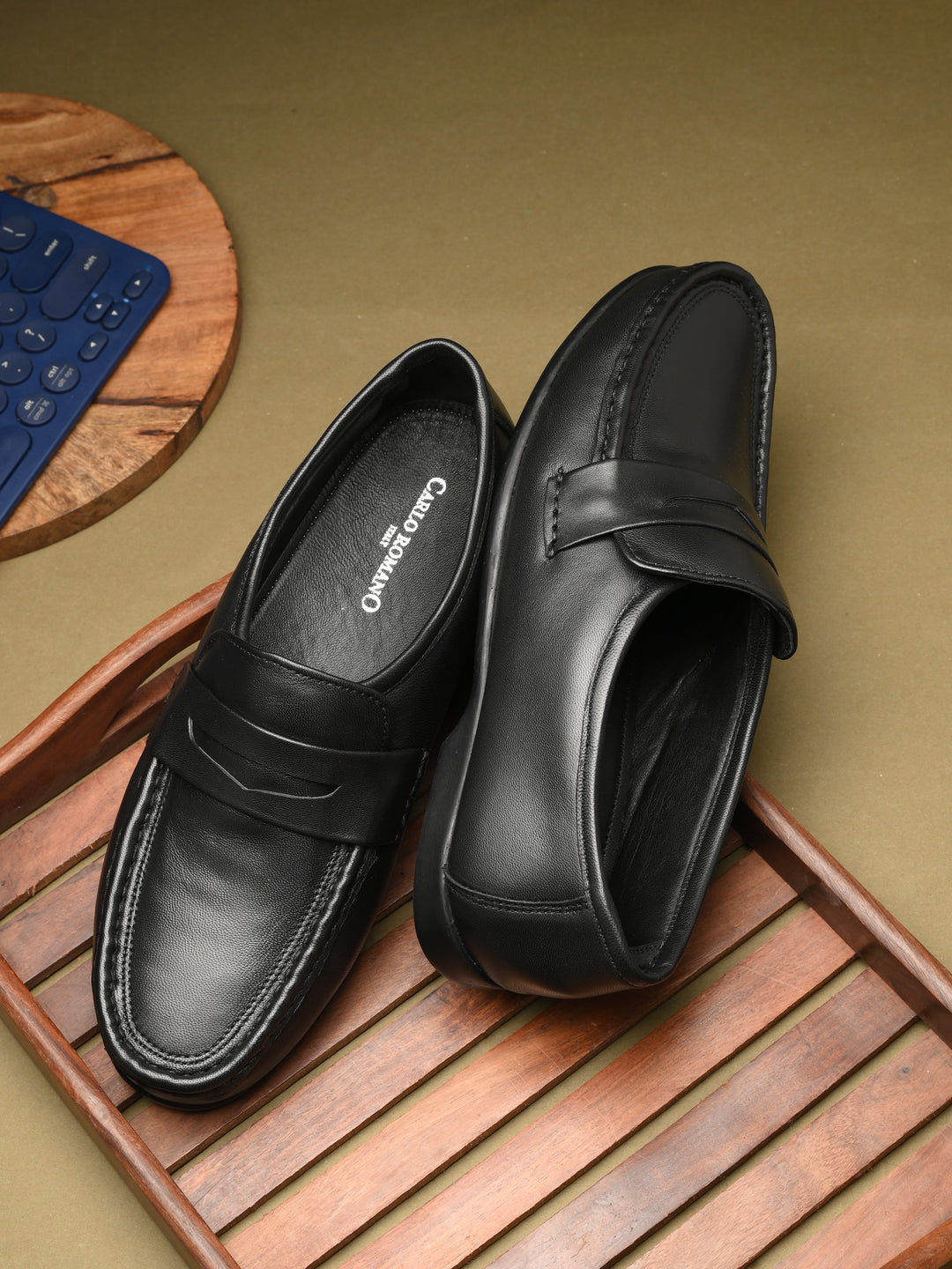 CARLO ROMANO  SHEEP LEATHER BLACK COLOR SLIP-ON MOCCASIN SHOE FOR MEN