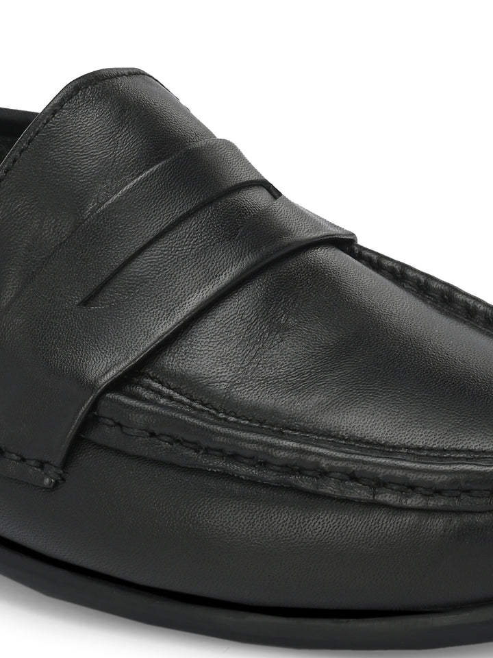 CARLO ROMANO  SHEEP LEATHER BLACK COLOR SLIP-ON MOCCASIN SHOE FOR MEN