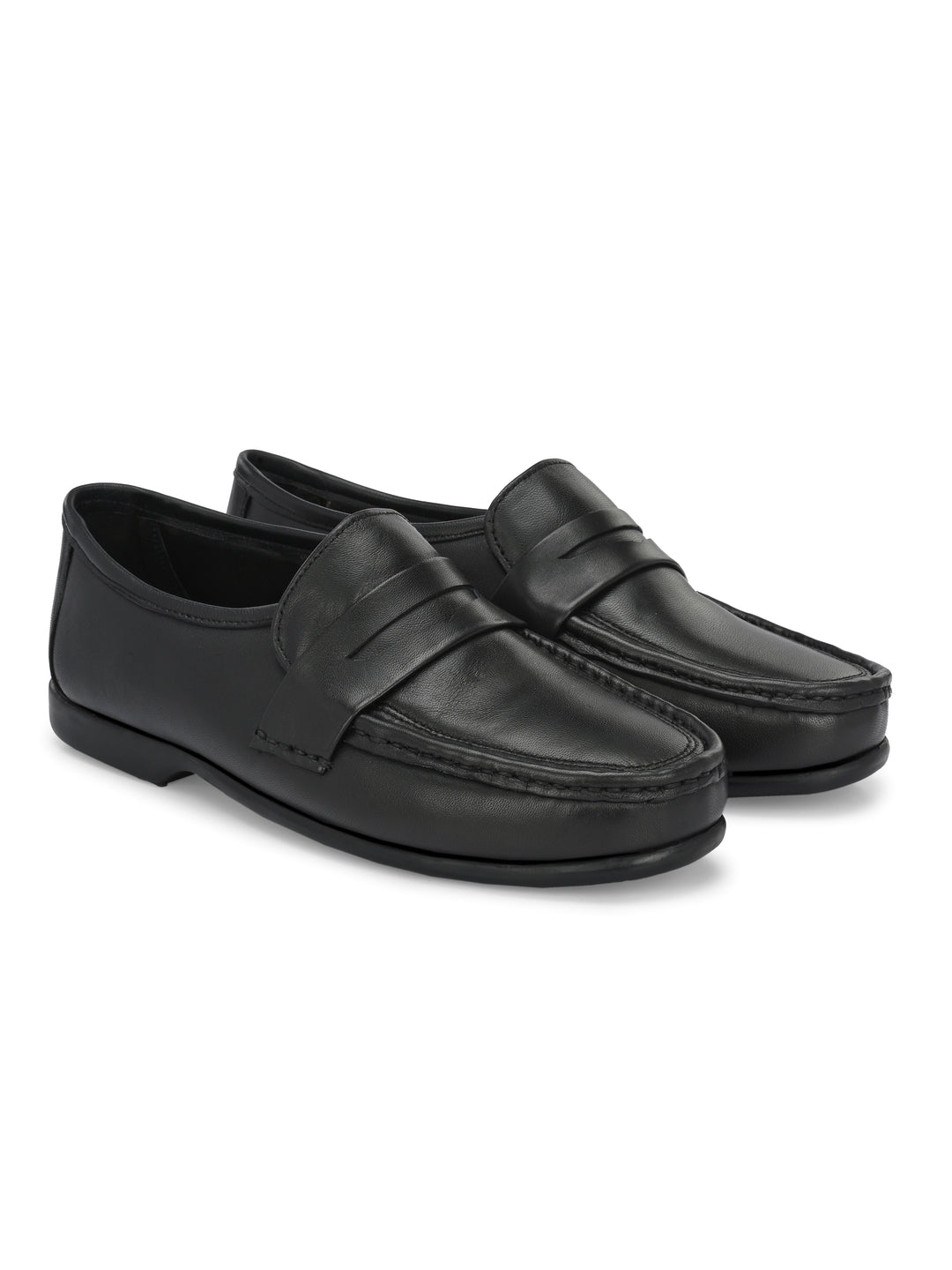 CARLO ROMANO  SHEEP LEATHER BLACK COLOR SLIP-ON MOCCASIN SHOE FOR MEN