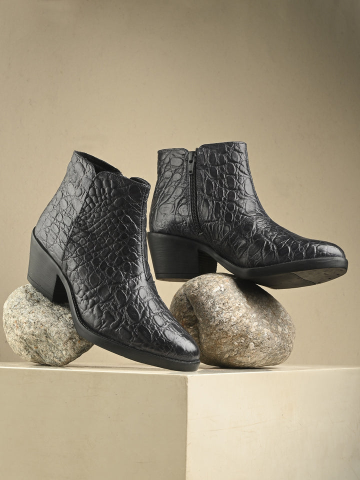 CARLO ROMANO PREMIUM ITALIAN RANGE CROCO PRINTED LEATHER ANKLE BOOT FOR WOMEN