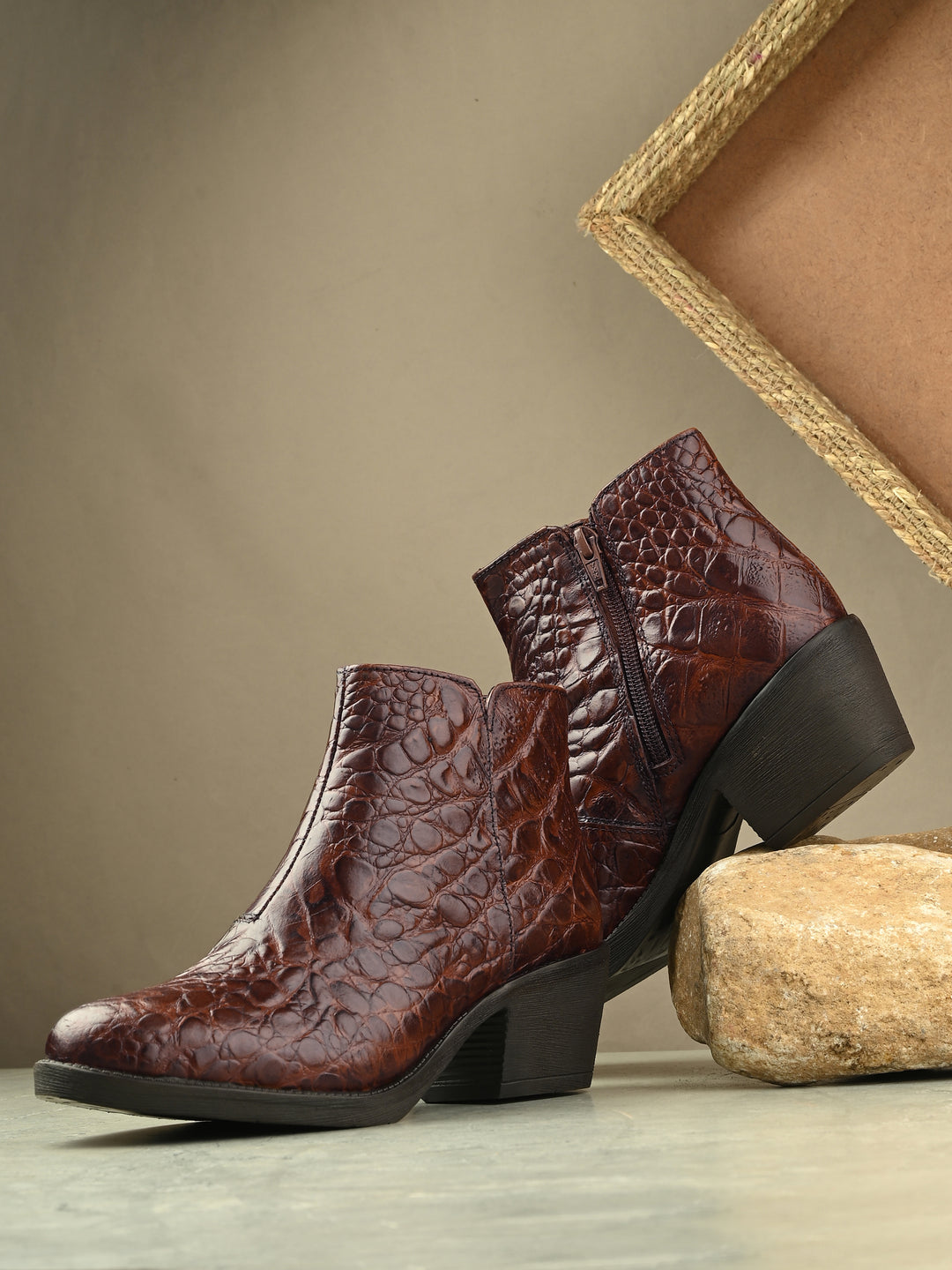 CARLO ROMANO PREMIUM ITALIAN RANGE CROCO PRINTED LEATHER ANKLE BOOT FOR WOMEN