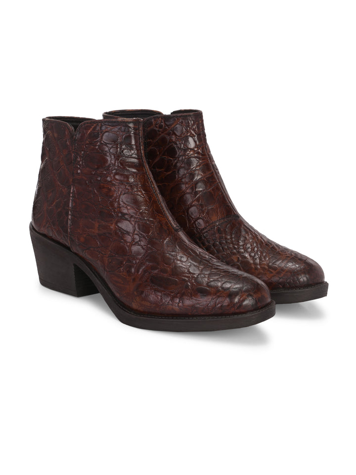 CARLO ROMANO PREMIUM ITALIAN RANGE CROCO PRINTED LEATHER ANKLE BOOT FOR WOMEN