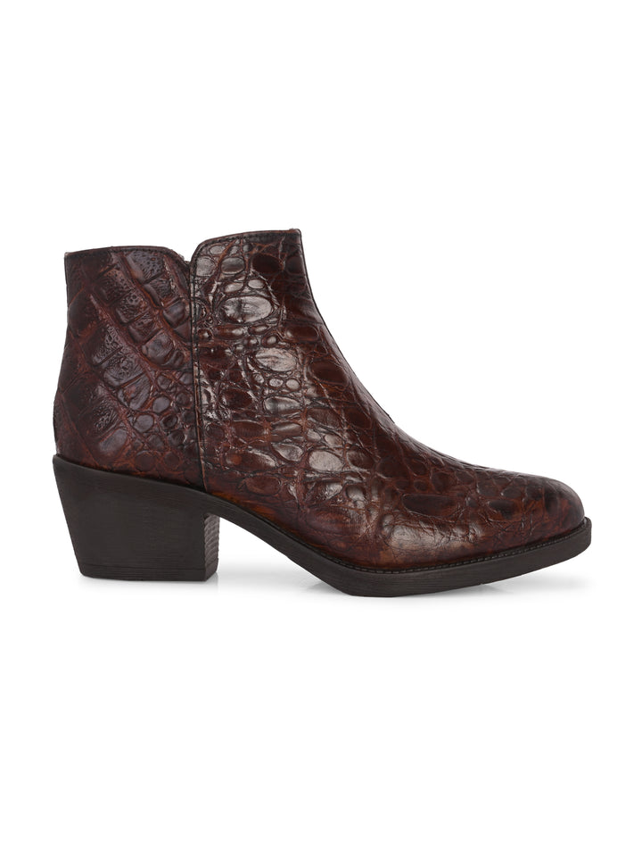CARLO ROMANO PREMIUM ITALIAN RANGE CROCO PRINTED LEATHER ANKLE BOOT FOR WOMEN
