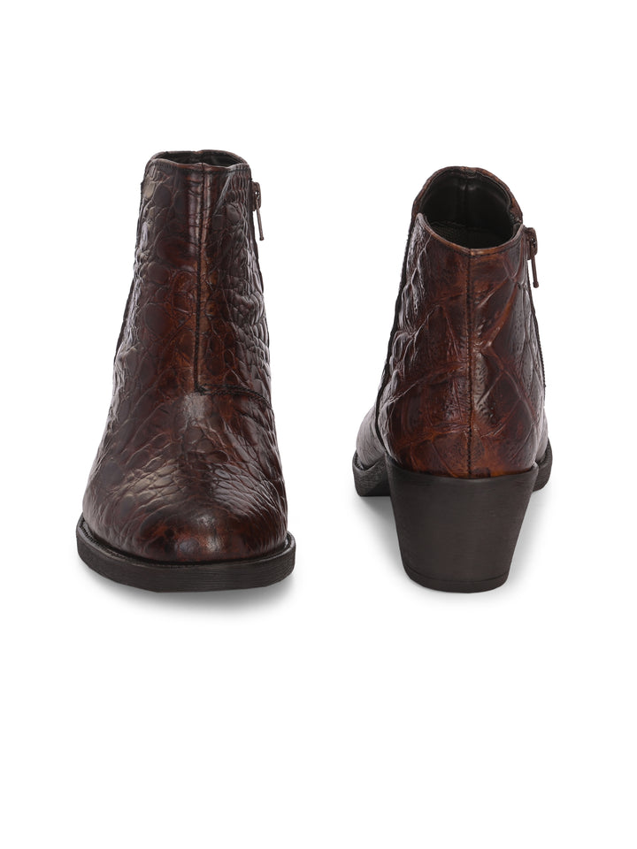 CARLO ROMANO PREMIUM ITALIAN RANGE CROCO PRINTED LEATHER ANKLE BOOT FOR WOMEN