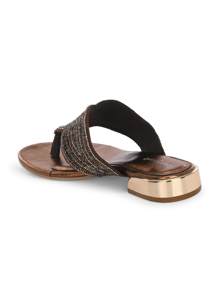 CARLO ROMANO BY WASAN BRONZE COLOR PREMIUM STYLISH WOMEN'S EMBROIDERY SLIPPER