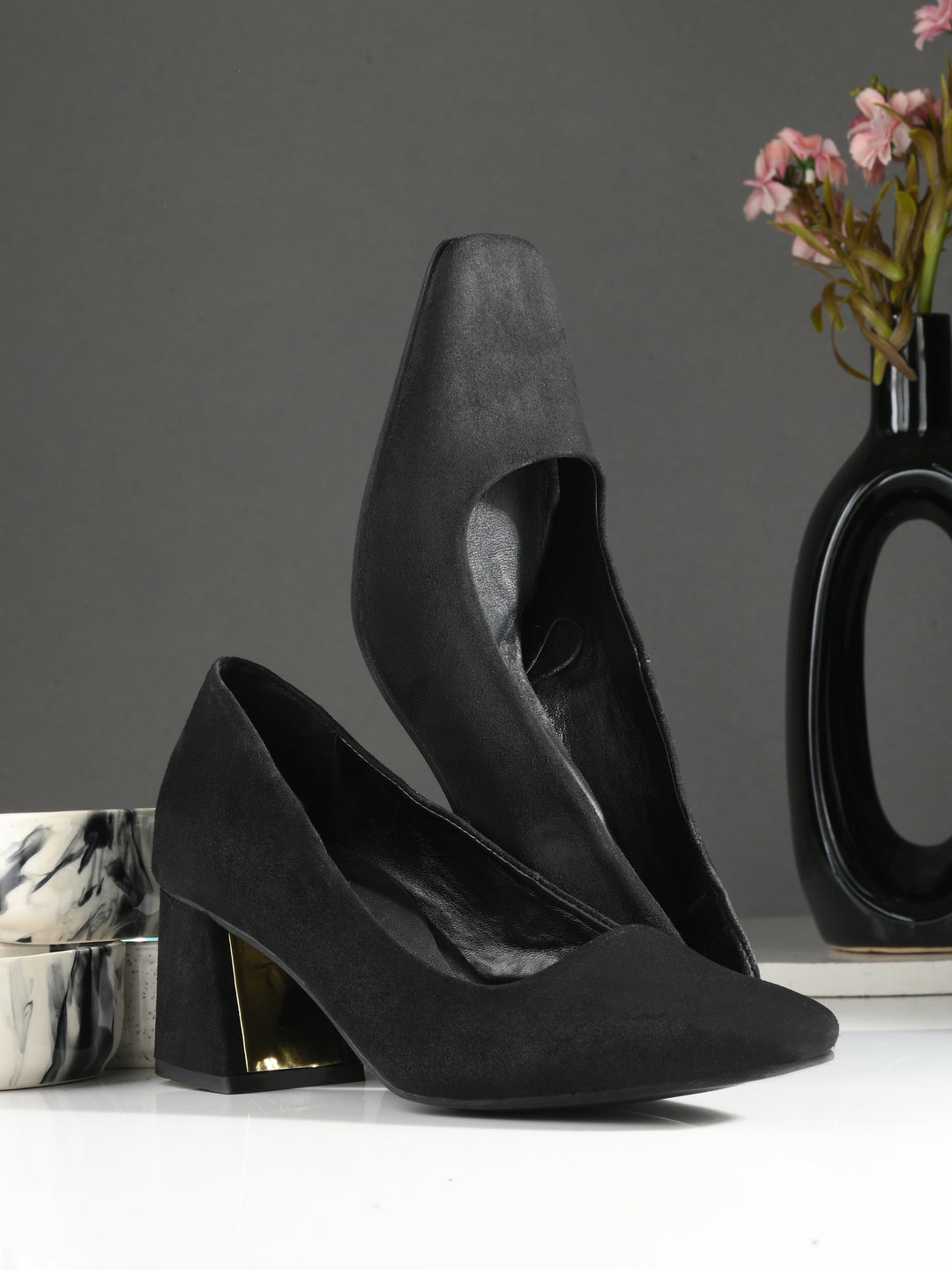 CARLO ROMANO SUEDE LEATHER BLACK COLOR WITH MULTI COLOR INTERCHANGEABLE HEELS BELLY  FOR WOMEN