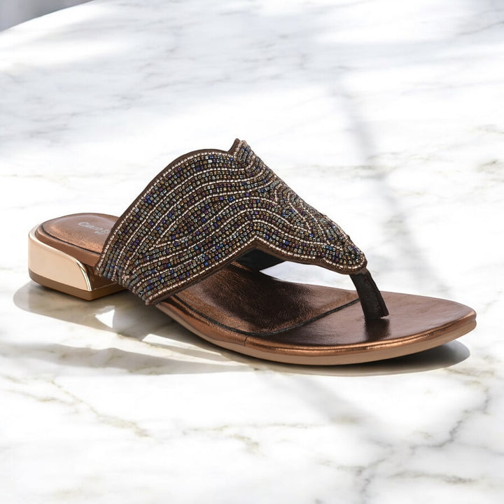 CARLO ROMANO BY WASAN BRONZE COLOR PREMIUM STYLISH WOMEN'S EMBROIDERY SLIPPER