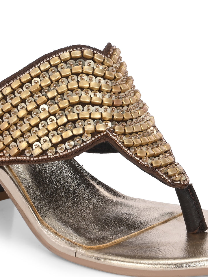 CARLO ROMANO BY WASAN GOLD COLOR PREMIUM STYLISH WOMEN'S  CRYSTAL EMBROIDERY SLIPPER