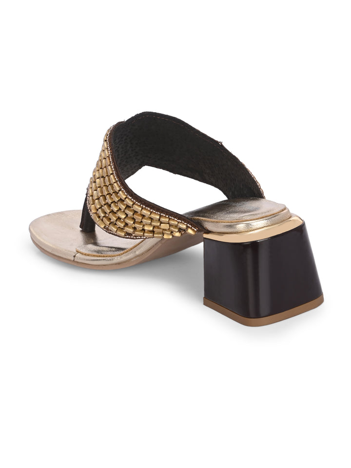 CARLO ROMANO BY WASAN GOLD COLOR PREMIUM STYLISH WOMEN'S  CRYSTAL EMBROIDERY SLIPPER