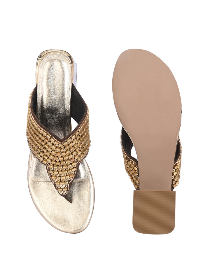 CARLO ROMANO BY WASAN GOLD COLOR PREMIUM STYLISH WOMEN'S  CRYSTAL EMBROIDERY SLIPPER