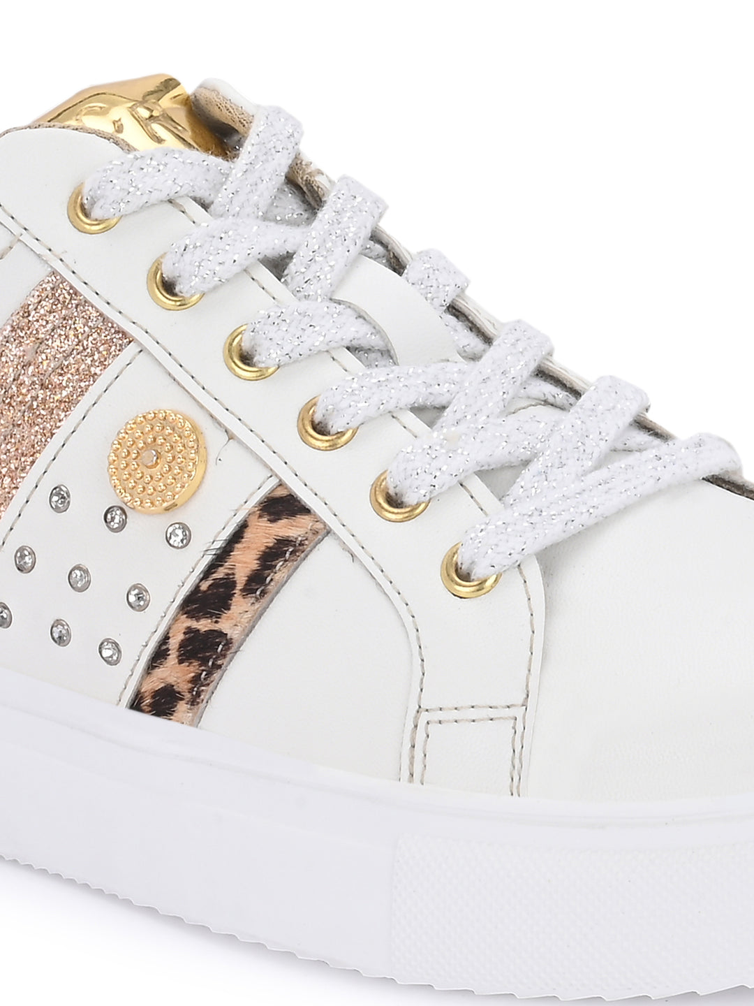 CARLO ROMANO WHITE & BEIGE COLOR STYLISH LEATHER CASUAL SNEAKER SHOE FOR WOMEN