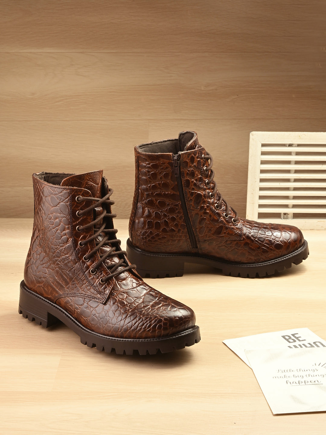 Carlo Romano brown color premium range crocodile printed leather lace up boot for women