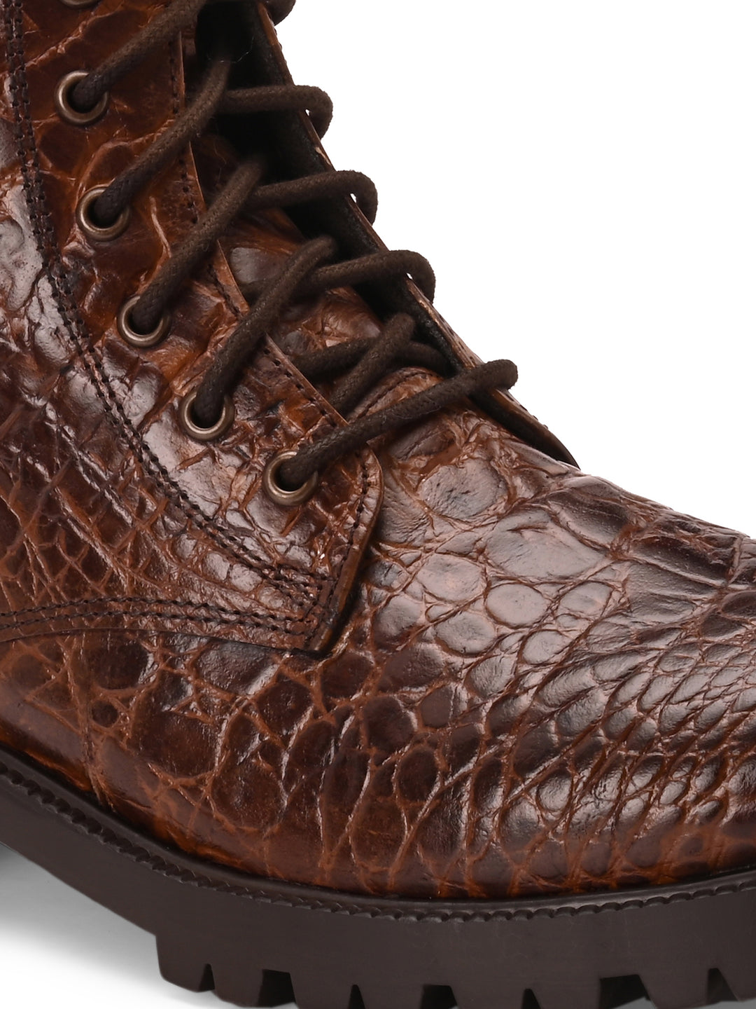 Carlo Romano brown color premium range crocodile printed leather lace up boot for women