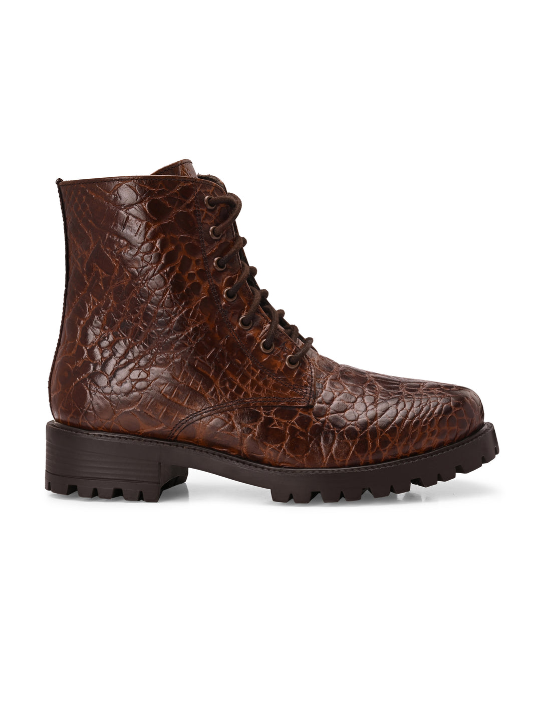 Carlo Romano brown color premium range crocodile printed leather lace up boot for women