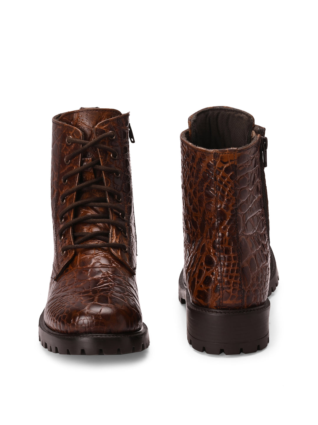 Carlo Romano brown color premium range crocodile printed leather lace up boot for women