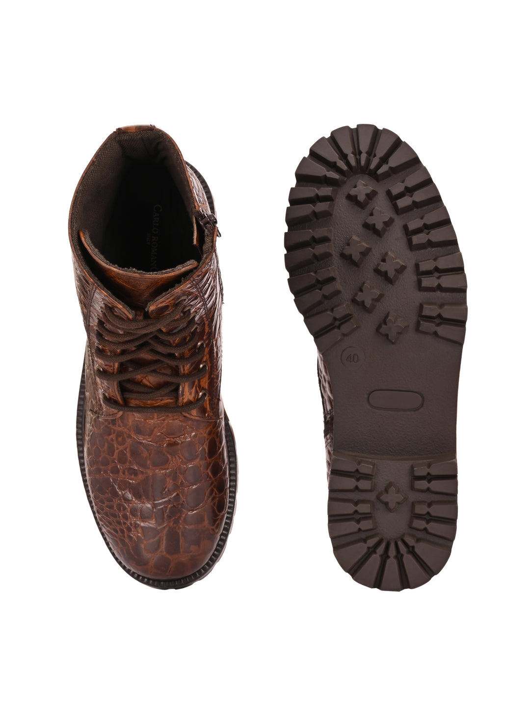 Carlo Romano brown color premium range crocodile printed leather lace up boot for women