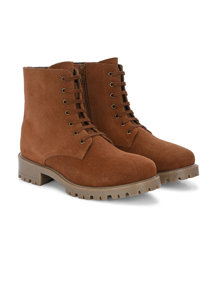 CARLO ROMANO BY WASAN SUEDE LEATHER LACE-UPS WITH ZIP  STYLISH ANKLE BOOT FOR WOMEN