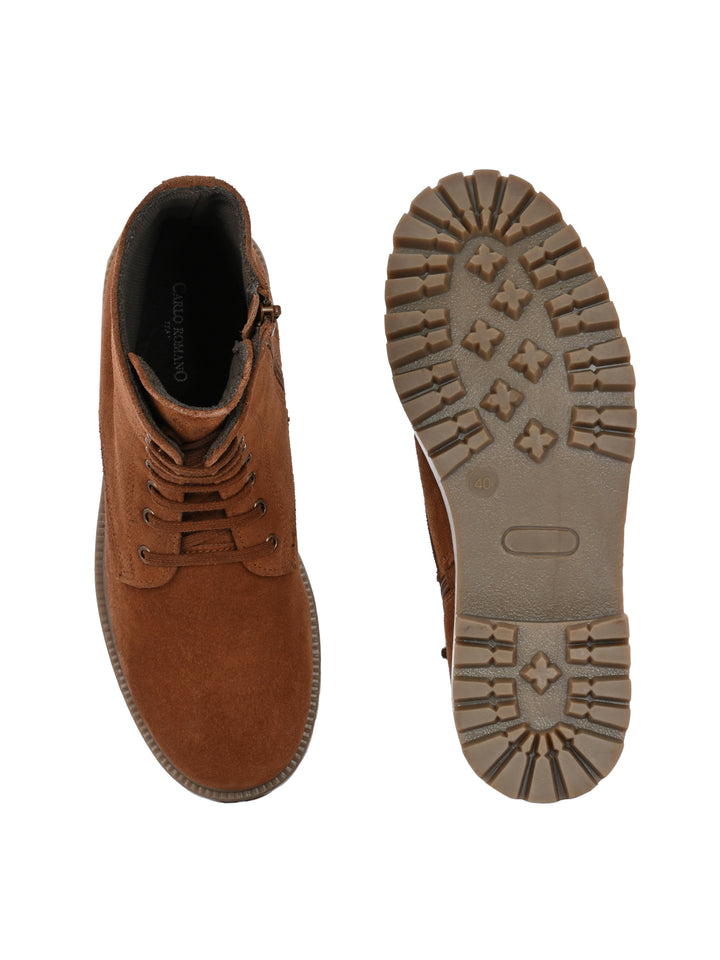 CARLO ROMANO BY WASAN SUEDE LEATHER LACE-UPS WITH ZIP  STYLISH ANKLE BOOT FOR WOMEN