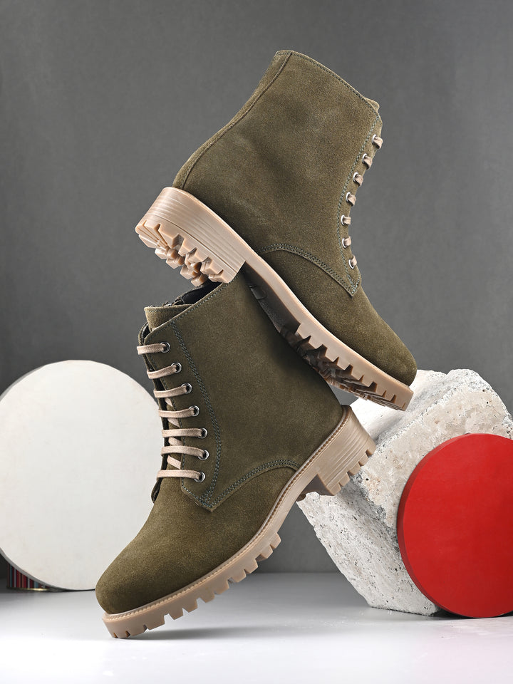 CARLO ROMANO BY WASAN SUEDE LEATHER LACE-UPS WITH ZIP  STYLISH ANKLE BOOT FOR WOMEN