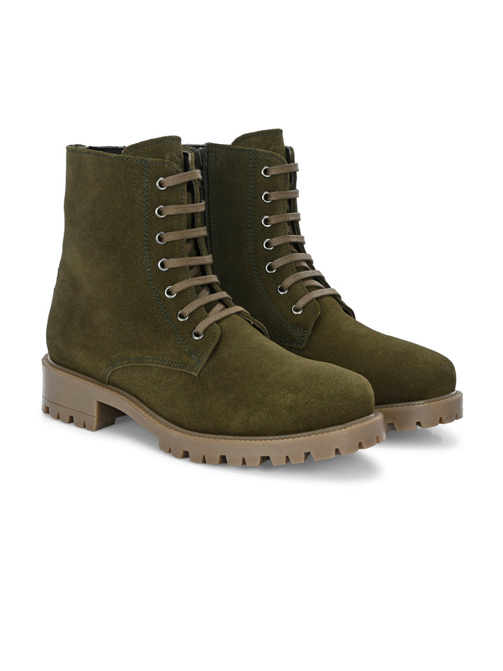 CARLO ROMANO BY WASAN SUEDE LEATHER LACE-UPS WITH ZIP  STYLISH ANKLE BOOT FOR WOMEN