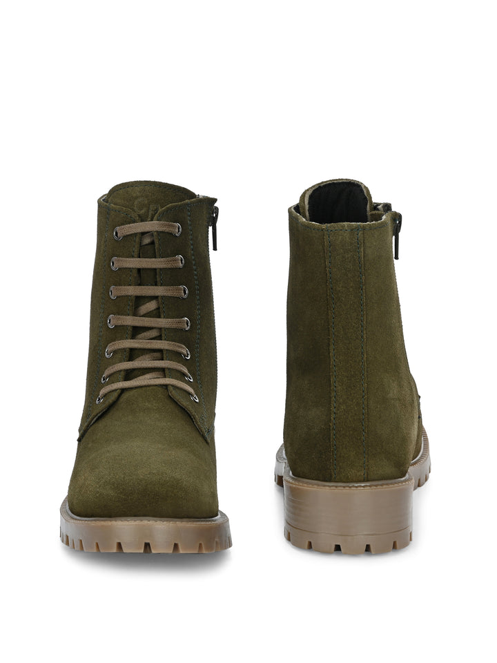 CARLO ROMANO BY WASAN SUEDE LEATHER LACE-UPS WITH ZIP  STYLISH ANKLE BOOT FOR WOMEN