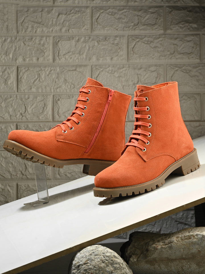 CARLO ROMANO BY WASAN SUEDE LEATHER LACE-UPS WITH ZIP  STYLISH ANKLE BOOT FOR WOMEN