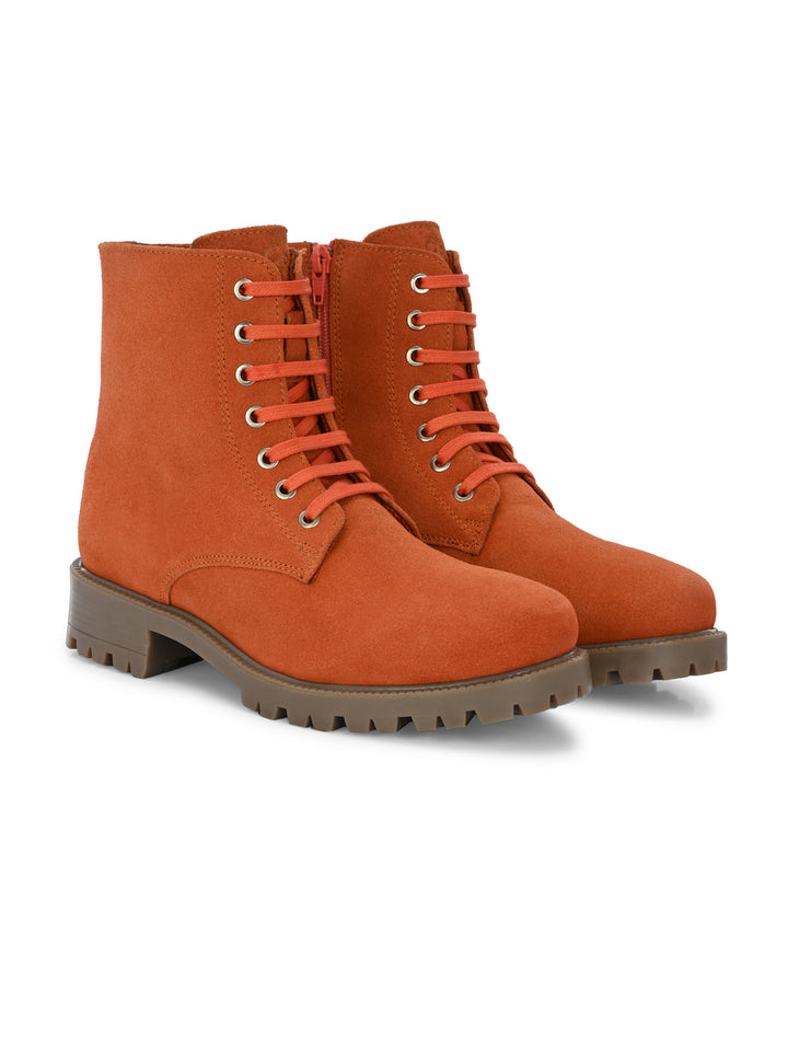 CARLO ROMANO BY WASAN SUEDE LEATHER LACE-UPS WITH ZIP  STYLISH ANKLE BOOT FOR WOMEN