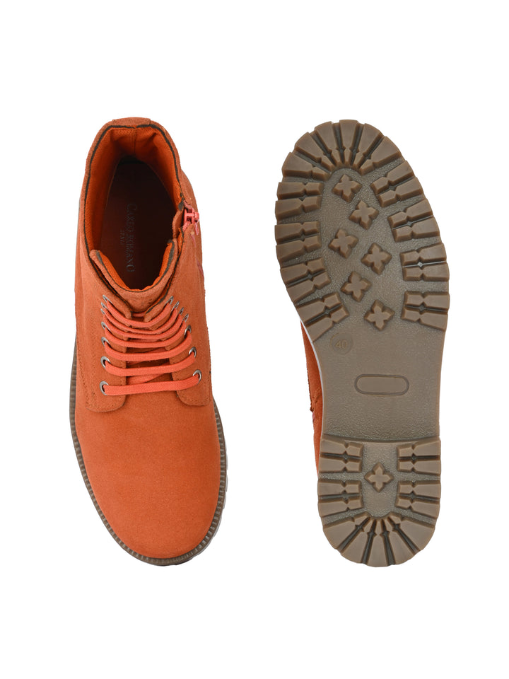 CARLO ROMANO BY WASAN SUEDE LEATHER LACE-UPS WITH ZIP  STYLISH ANKLE BOOT FOR WOMEN