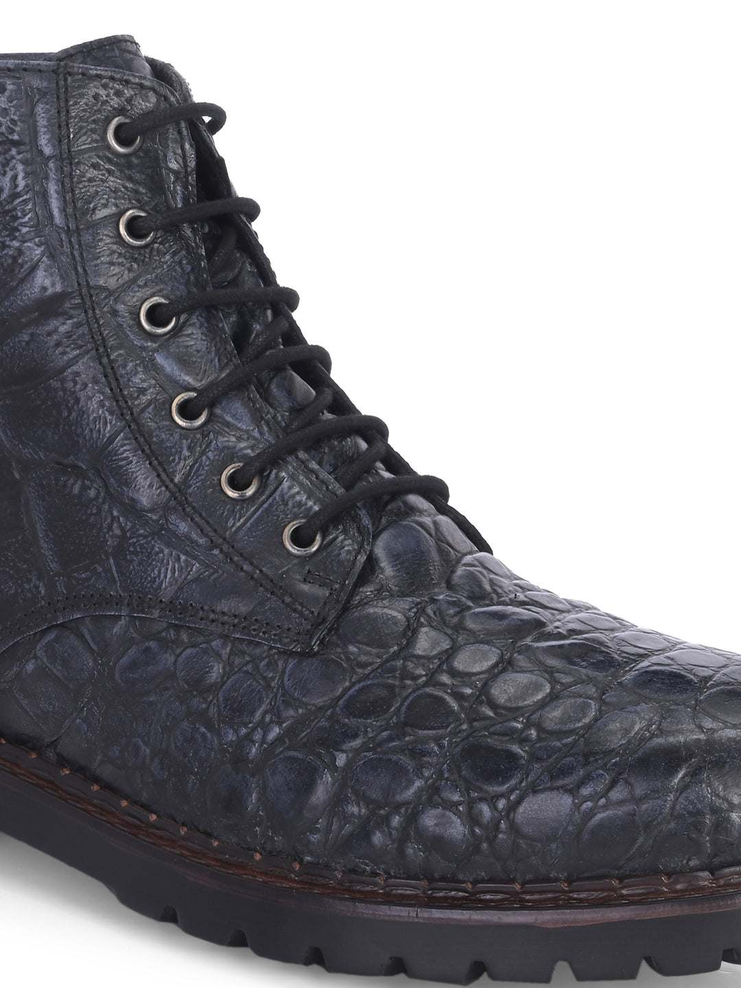 CARLO ROMANO BY WASAN BLACK GREY COLOR PREMIUM STYLISH CROCO PRINTED LEATHER BOOTS FOR MEN