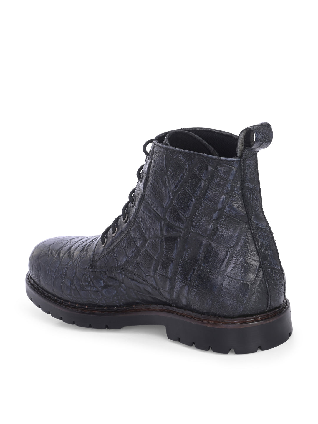 CARLO ROMANO BY WASAN BLACK GREY COLOR PREMIUM STYLISH CROCO PRINTED LEATHER BOOTS FOR MEN