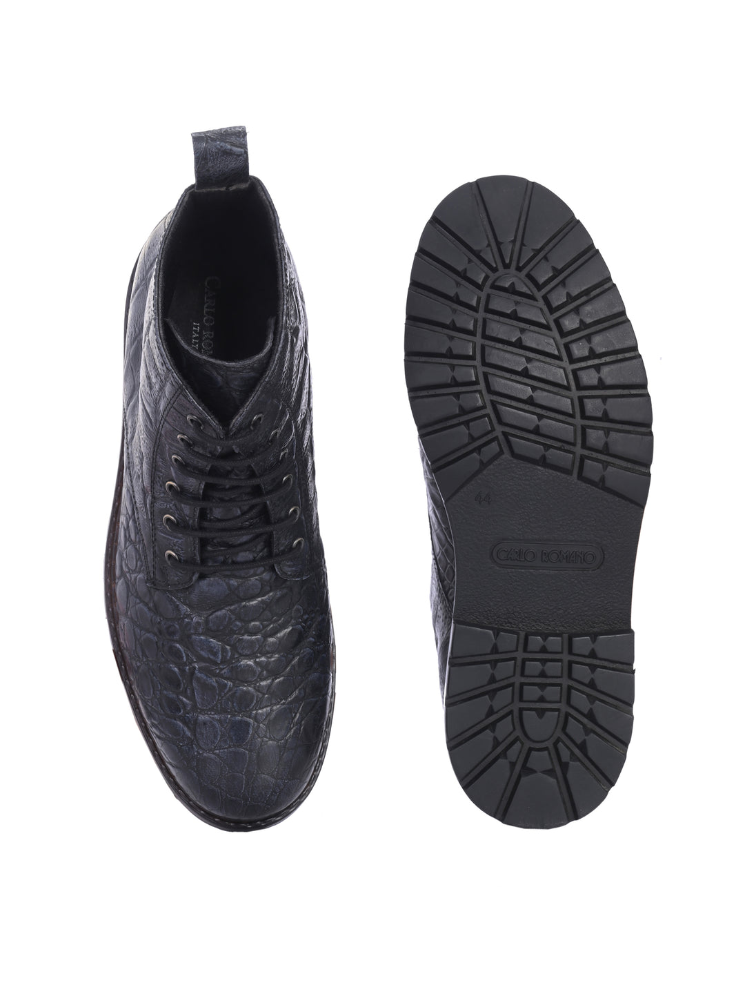 CARLO ROMANO BY WASAN BLACK GREY COLOR PREMIUM STYLISH CROCO PRINTED LEATHER BOOTS FOR MEN