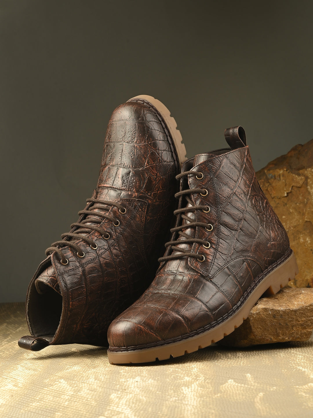 CARLO ROMANO TAN COLOR PREMIUM ITALIAN RANGE CROCO PRINTED LEATHER BOOT FOR MEN