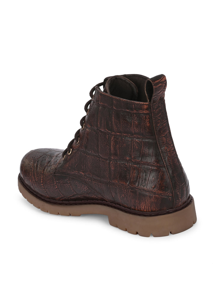 CARLO ROMANO TAN COLOR PREMIUM ITALIAN RANGE CROCO PRINTED LEATHER BOOT FOR MEN