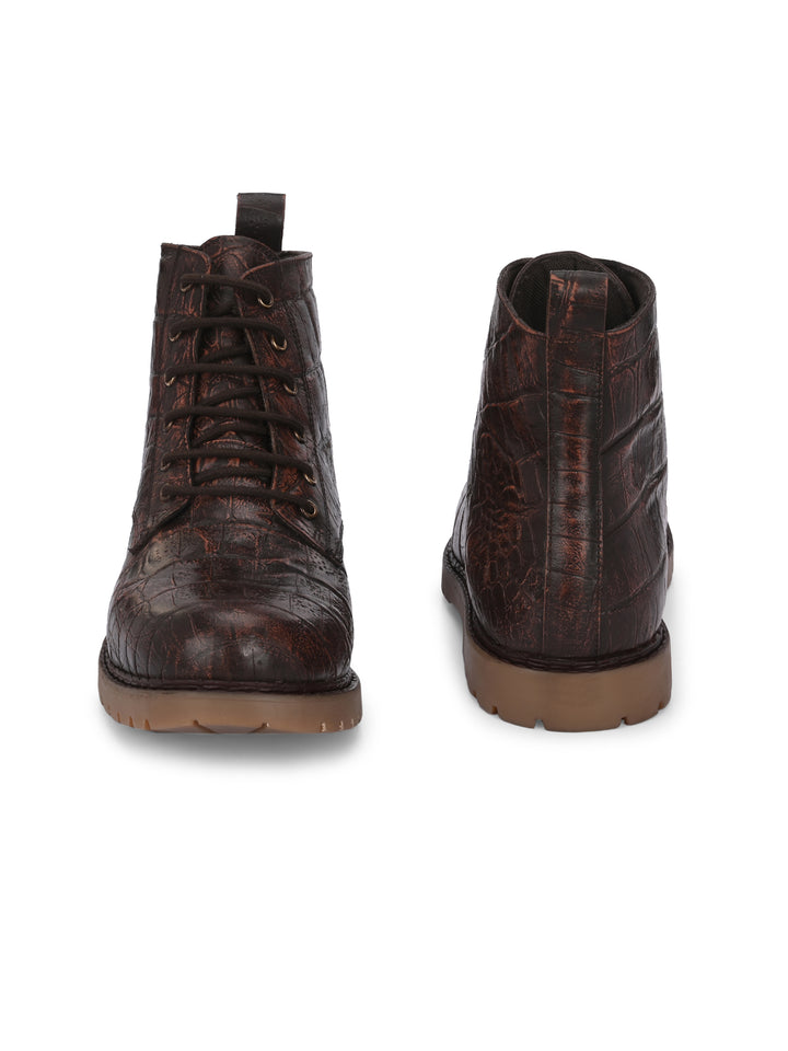 CARLO ROMANO TAN COLOR PREMIUM ITALIAN RANGE CROCO PRINTED LEATHER BOOT FOR MEN