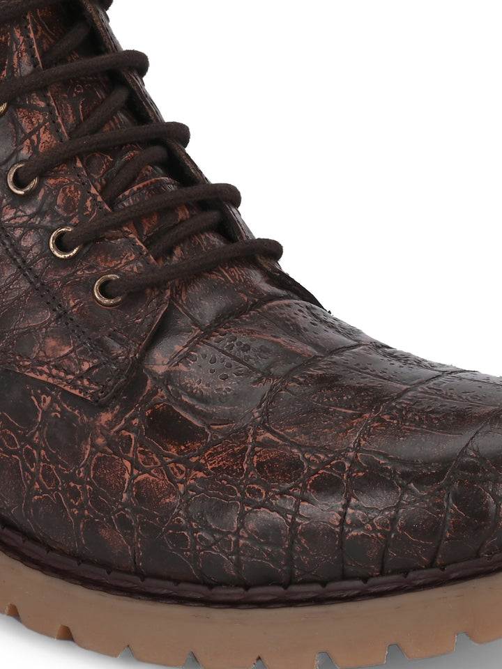 CARLO ROMANO TAN COLOR PREMIUM ITALIAN RANGE CROCO PRINTED LEATHER BOOT FOR MEN