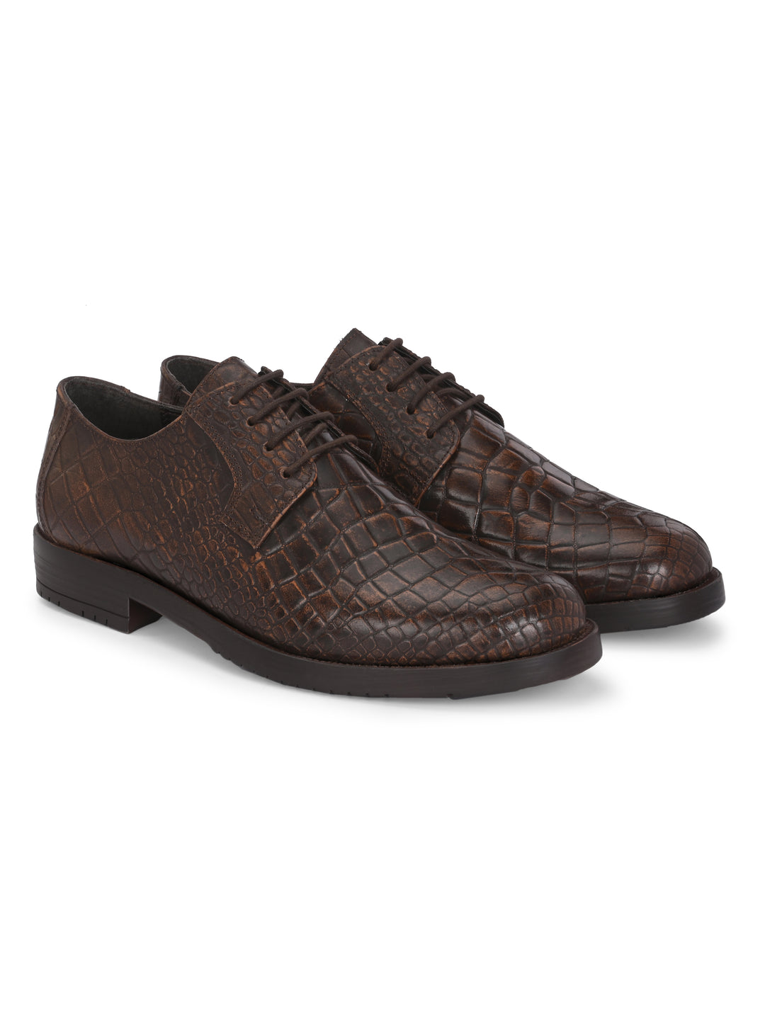 CARLO ROMANO BY WASAN TAN COLOR CROCODILE PRINTED GENUINE LEATHER FORMAL DERBY SHOES FOR MEN