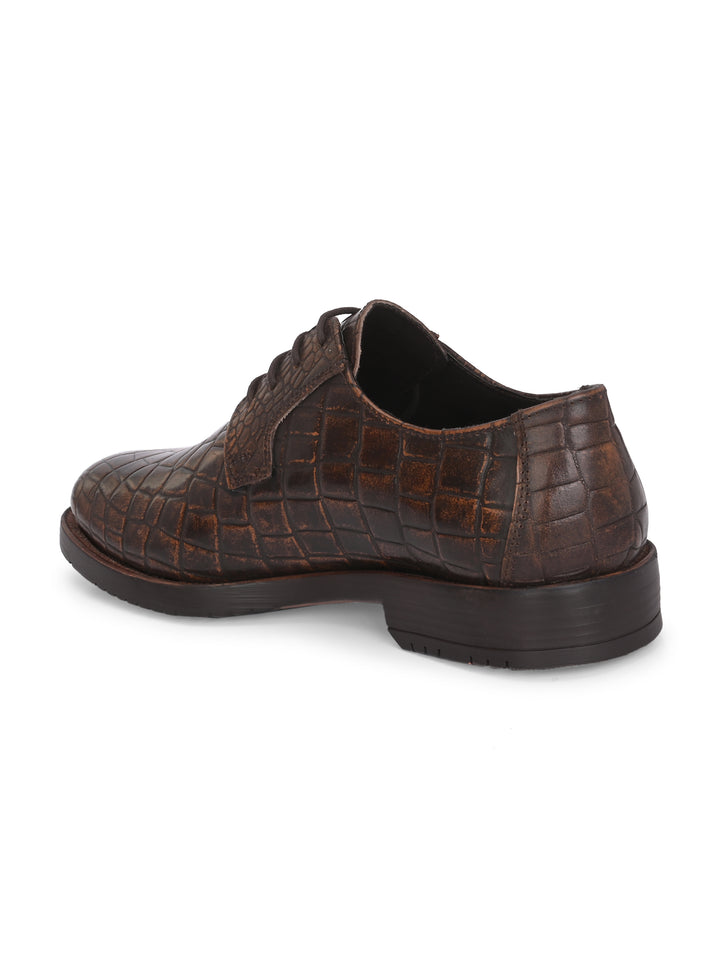 CARLO ROMANO BY WASAN TAN COLOR CROCODILE PRINTED GENUINE LEATHER FORMAL DERBY SHOES FOR MEN