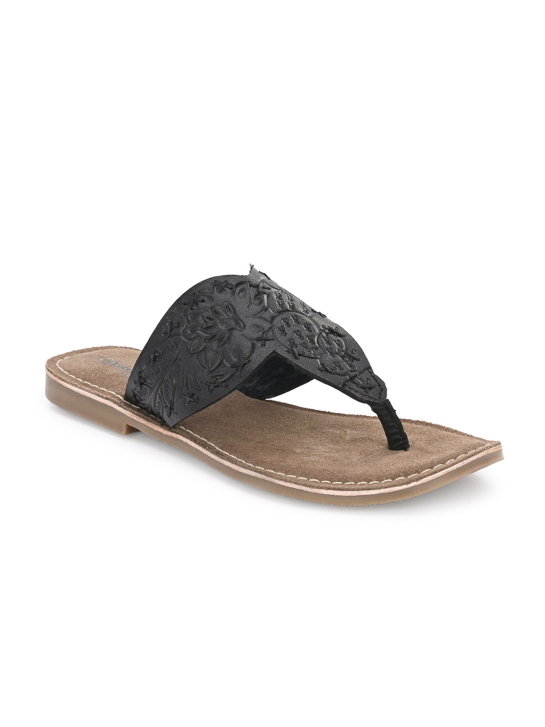 Women's Genuine Terracotta Leather Flat Tooled Slipper / Hand Tooled Collection