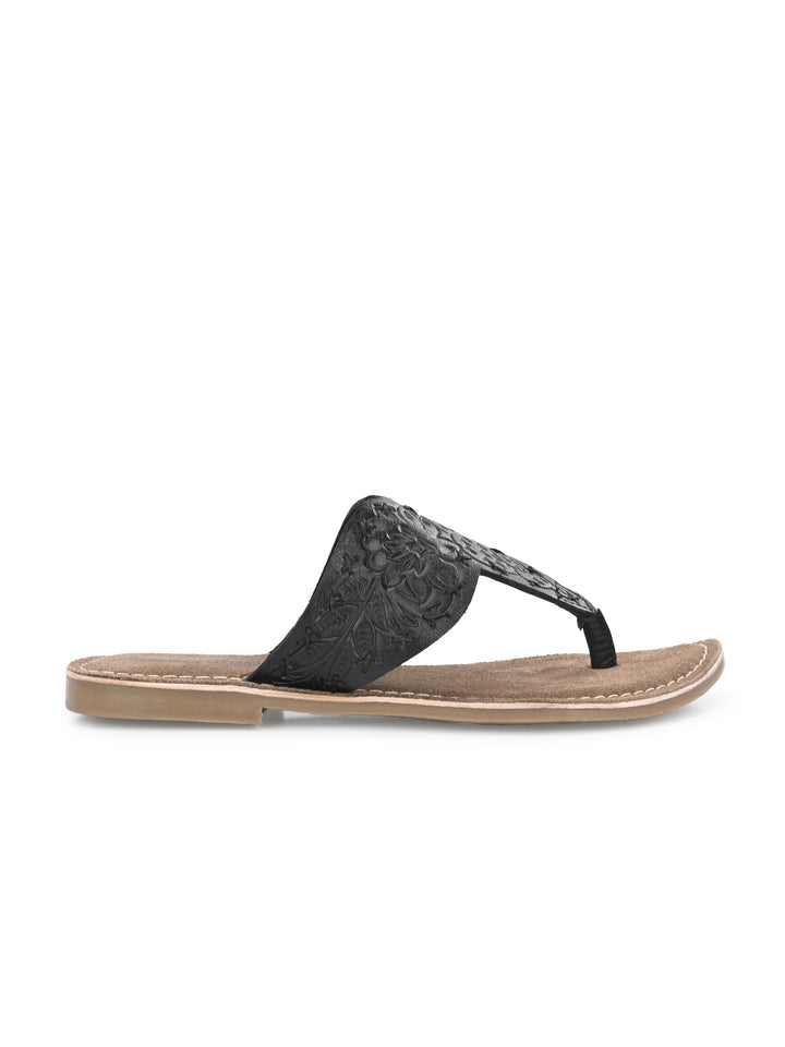 Women's Genuine Terracotta Leather Flat Tooled Slipper / Hand Tooled Collection