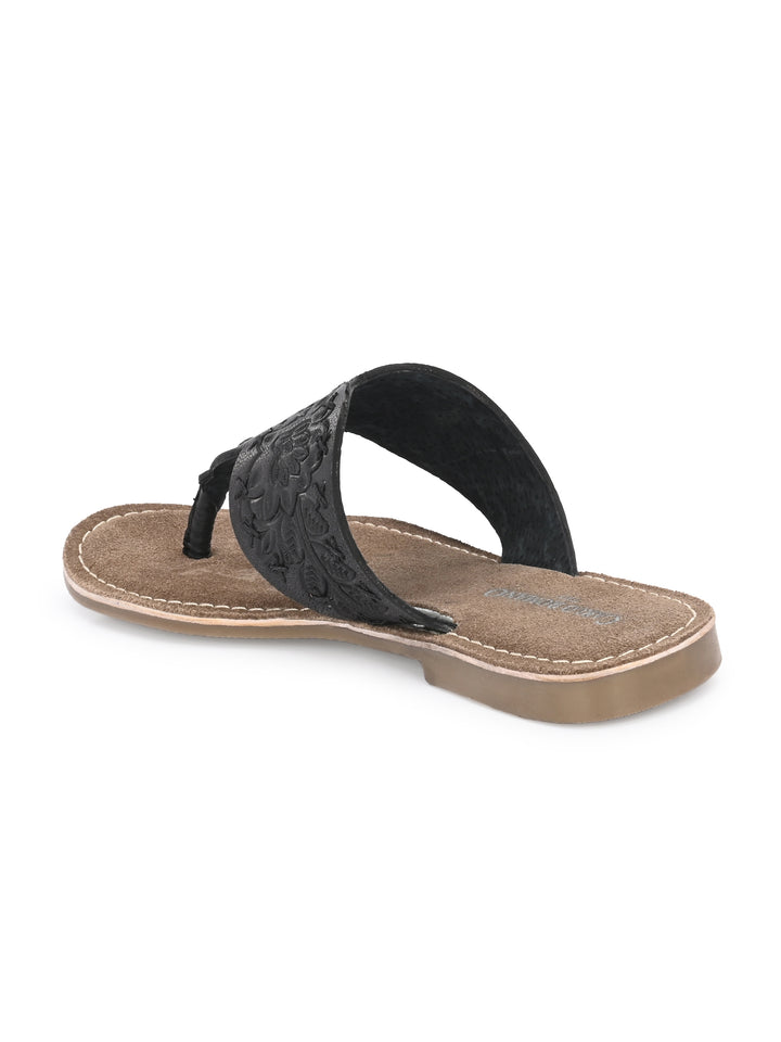 Women's Genuine Terracotta Leather Flat Tooled Slipper / Hand Tooled Collection