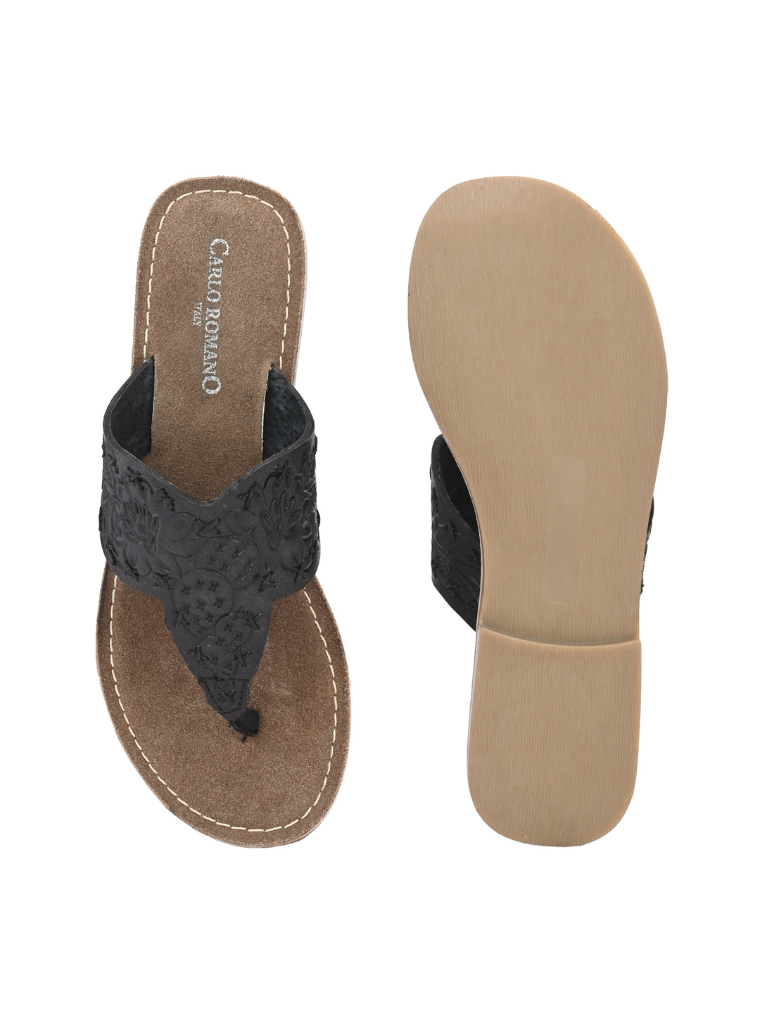 Women's Genuine Terracotta Leather Flat Tooled Slipper / Hand Tooled Collection