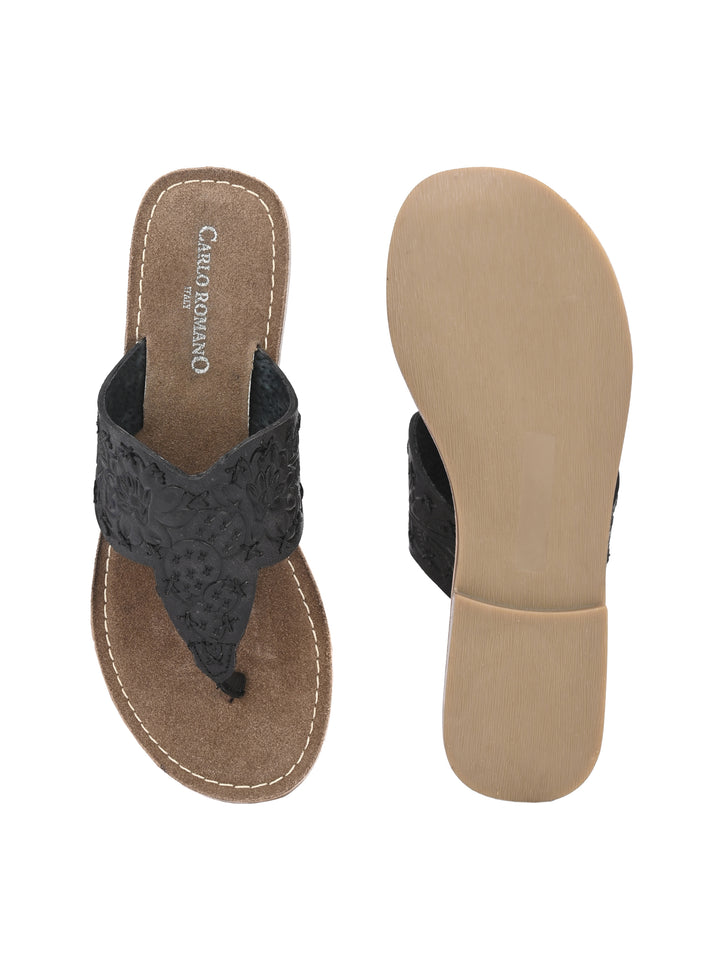 Women's Genuine Terracotta Leather Flat Tooled Slipper / Hand Tooled Collection