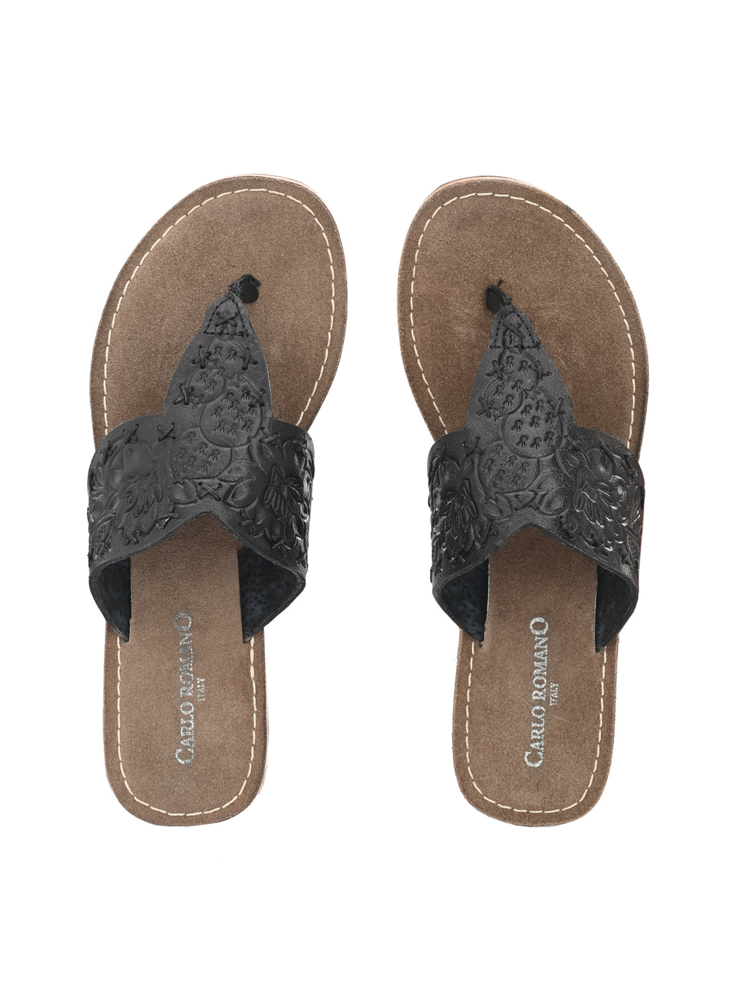 Women's Genuine Terracotta Leather Flat Tooled Slipper / Hand Tooled Collection
