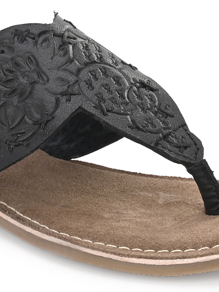 Women's Genuine Terracotta Leather Flat Tooled Slipper / Hand Tooled Collection