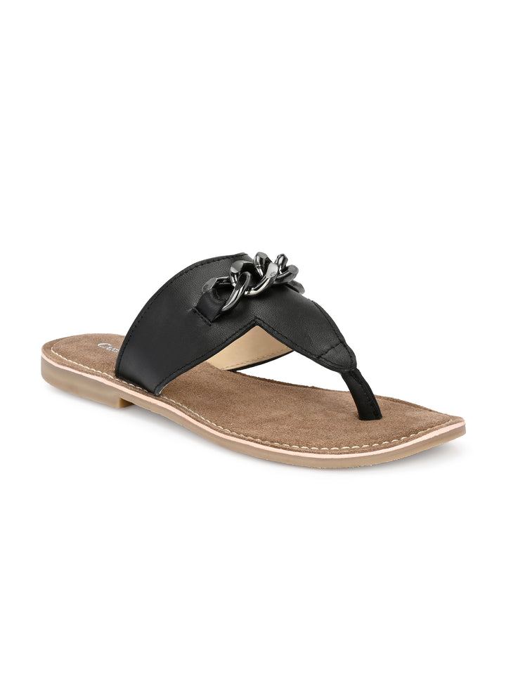 Women's Genuine Sheep Tan Flat Golden Trim Slipper